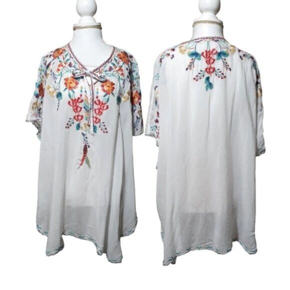 Johnny Was Selena Poncho Embroidered Peasant Top Tunic Blouse Oversized XS - Picture 1 of 11